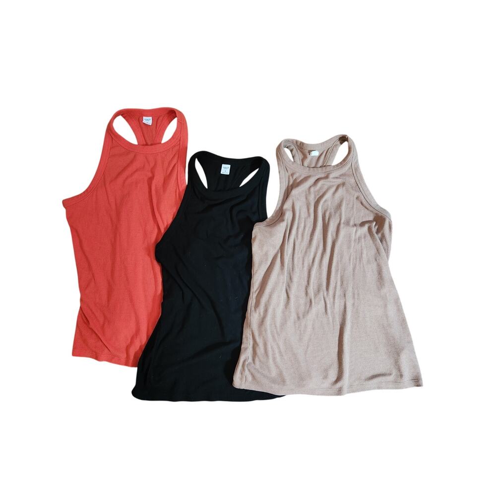 Old Navy Active Ribbed Racerback Tank Bundle Medium Pink Black Coral